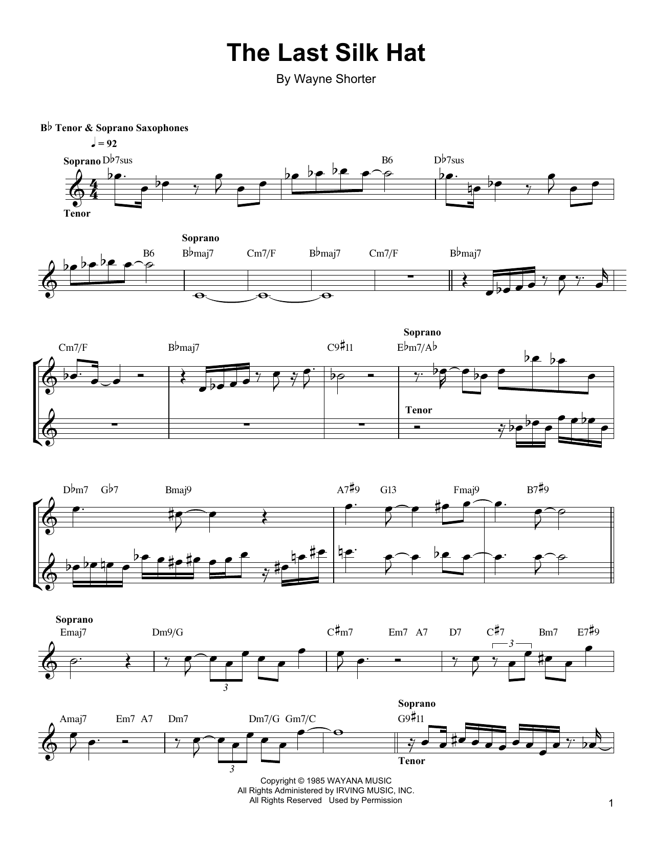 Learn to play Wayne Shorter The Last Silk Hat sheet music for Soprano Sax Transcription in minutes. Price: 5.9900$ Wayne Shorter The Last Silk Hat sheet music notes and chords arranged for Soprano Sax Transcription
