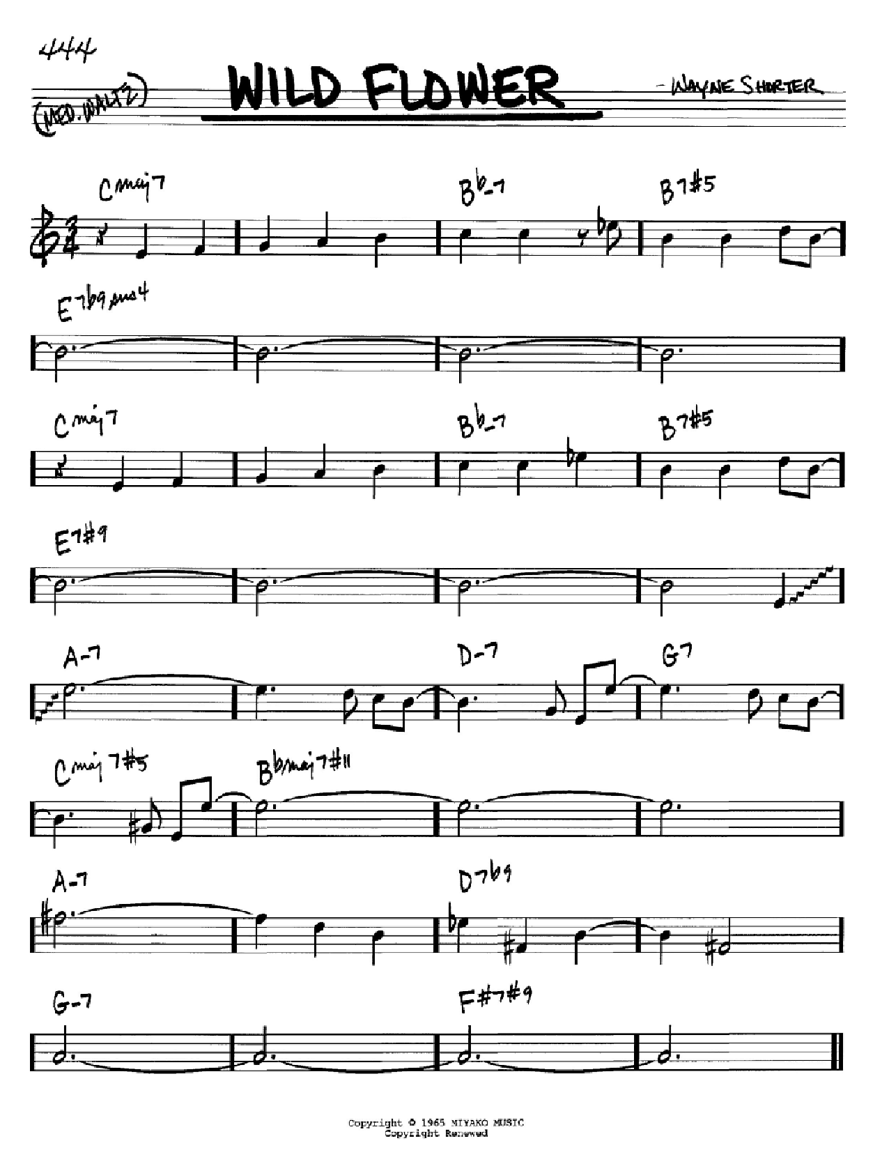 Wayne Shorter Wild Flower sheet music notes and chords. Download Printable PDF.