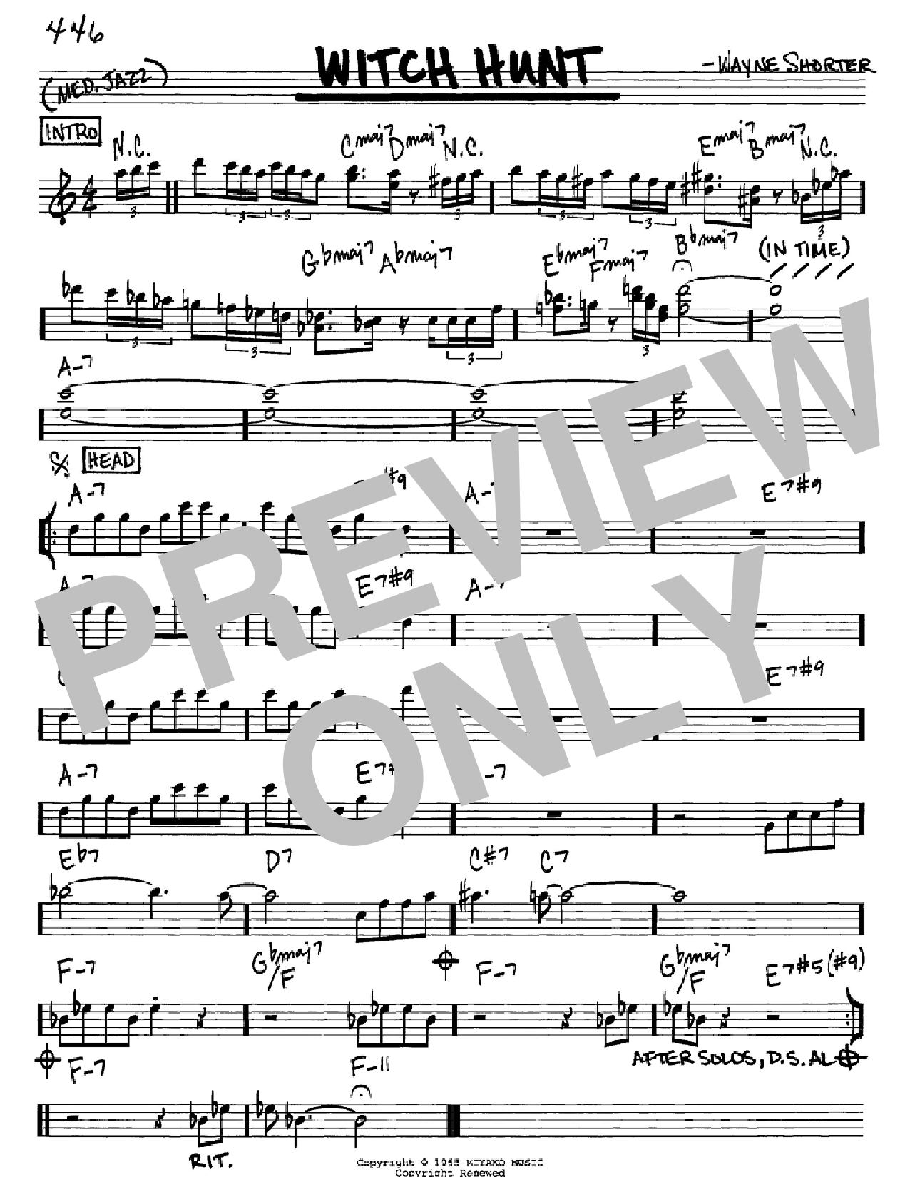 Wayne Shorter Witch Hunt sheet music notes and chords. Download Printable PDF.