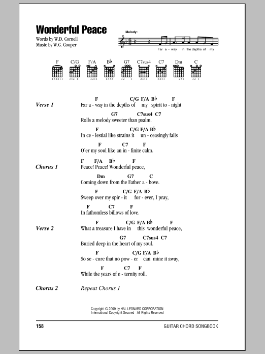 W.D. Cornell Wonderful Peace sheet music notes and chords. Download Printable PDF.