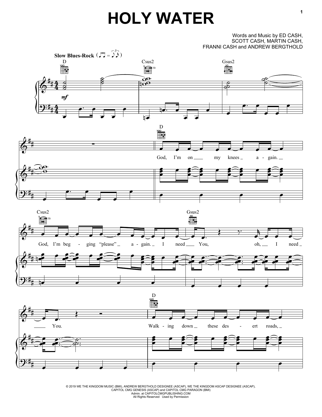 We The Kingdom Holy Water sheet music notes and chords. Download Printable PDF.