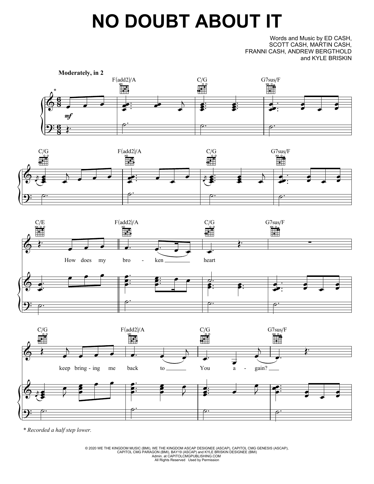 Learn to play We The Kingdom No Doubt About It sheet music for Piano, Vocal & Guitar Chords (Right-Hand Melody) in minutes. Price: 6.9900$ We The Kingdom No Doubt About It sheet music notes and chords arranged for Piano, Vocal & Guitar Chords (Right-Hand Melody)
