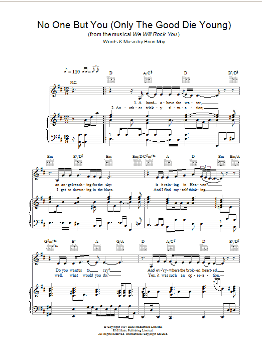 Queen No One But You (Only The Good Die Young) (from We Will Rock You) sheet music notes and chords. Download Printable PDF.