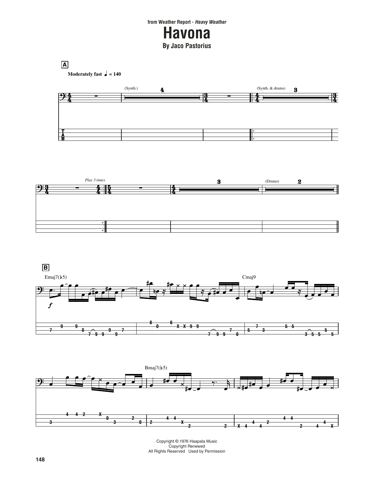 Weather Report Havona sheet music notes and chords. Download Printable PDF.