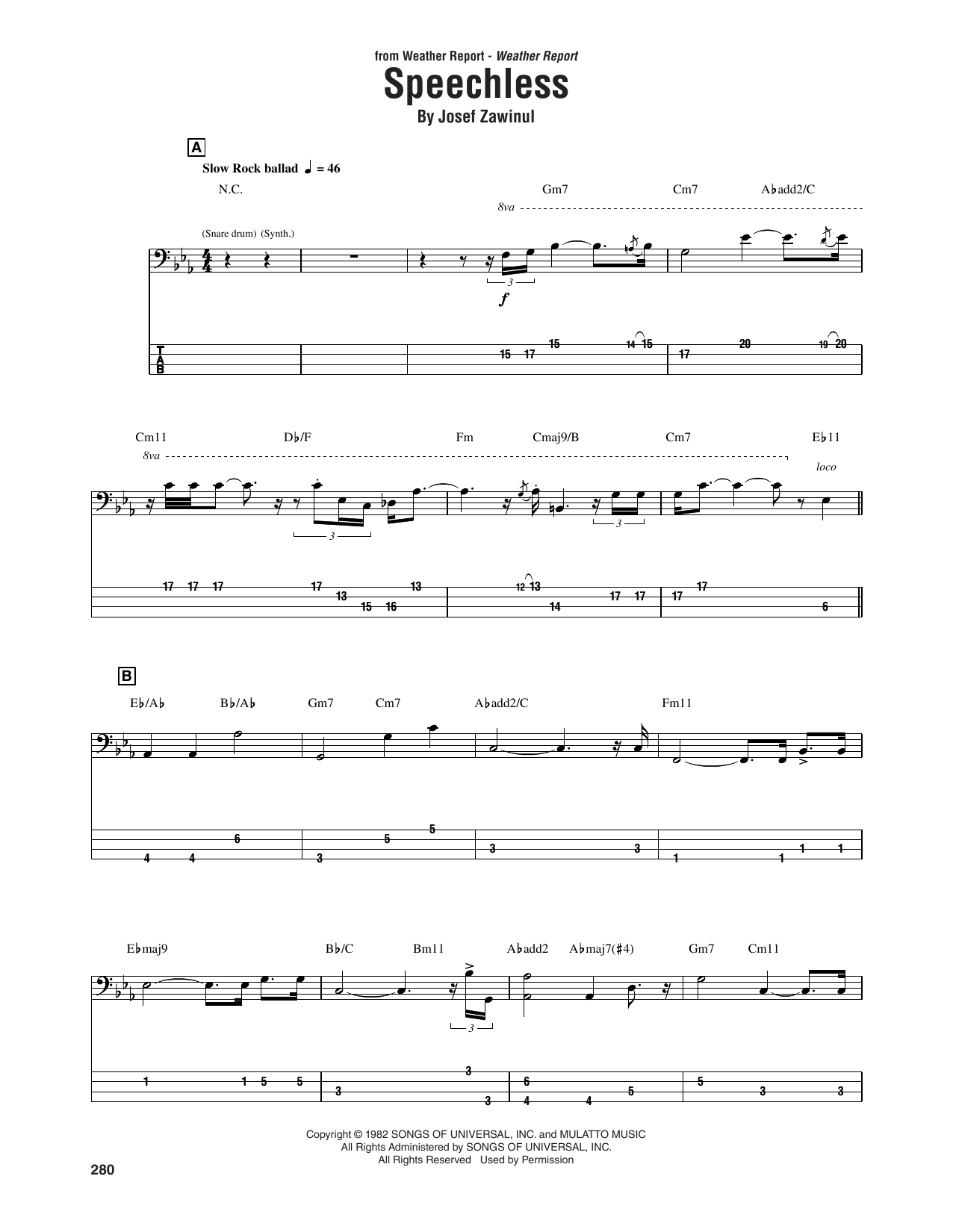 Weather Report Speechless sheet music notes and chords. Download Printable PDF.