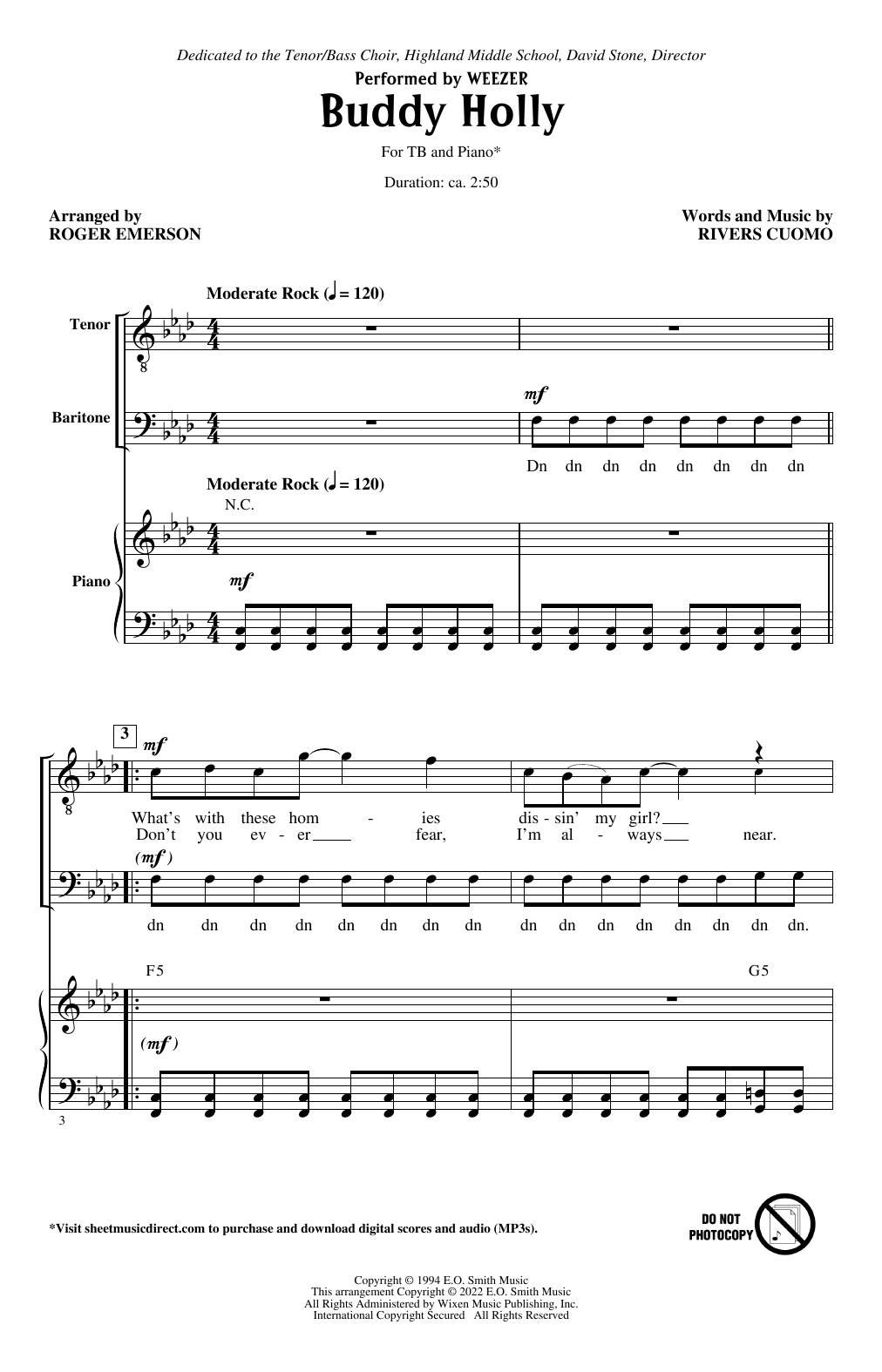 Learn to play Weezer Buddy Holly (arr. Roger Emerson) sheet music for TB Choir in minutes. Price: 3.9900$ Weezer Buddy Holly (arr. Roger Emerson) sheet music notes and chords arranged for TB Choir