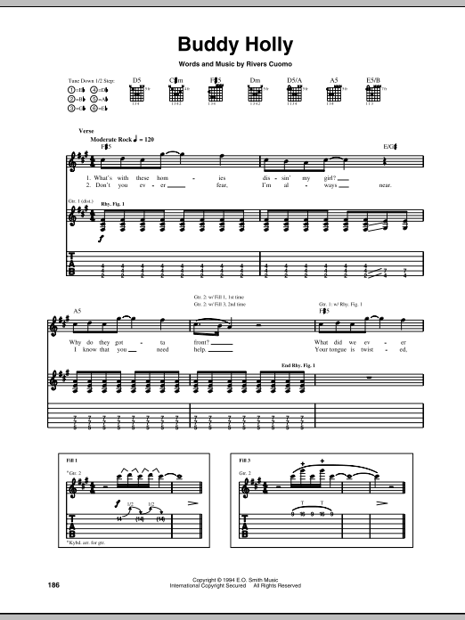 Weezer Buddy Holly sheet music notes and chords. Download Printable PDF.