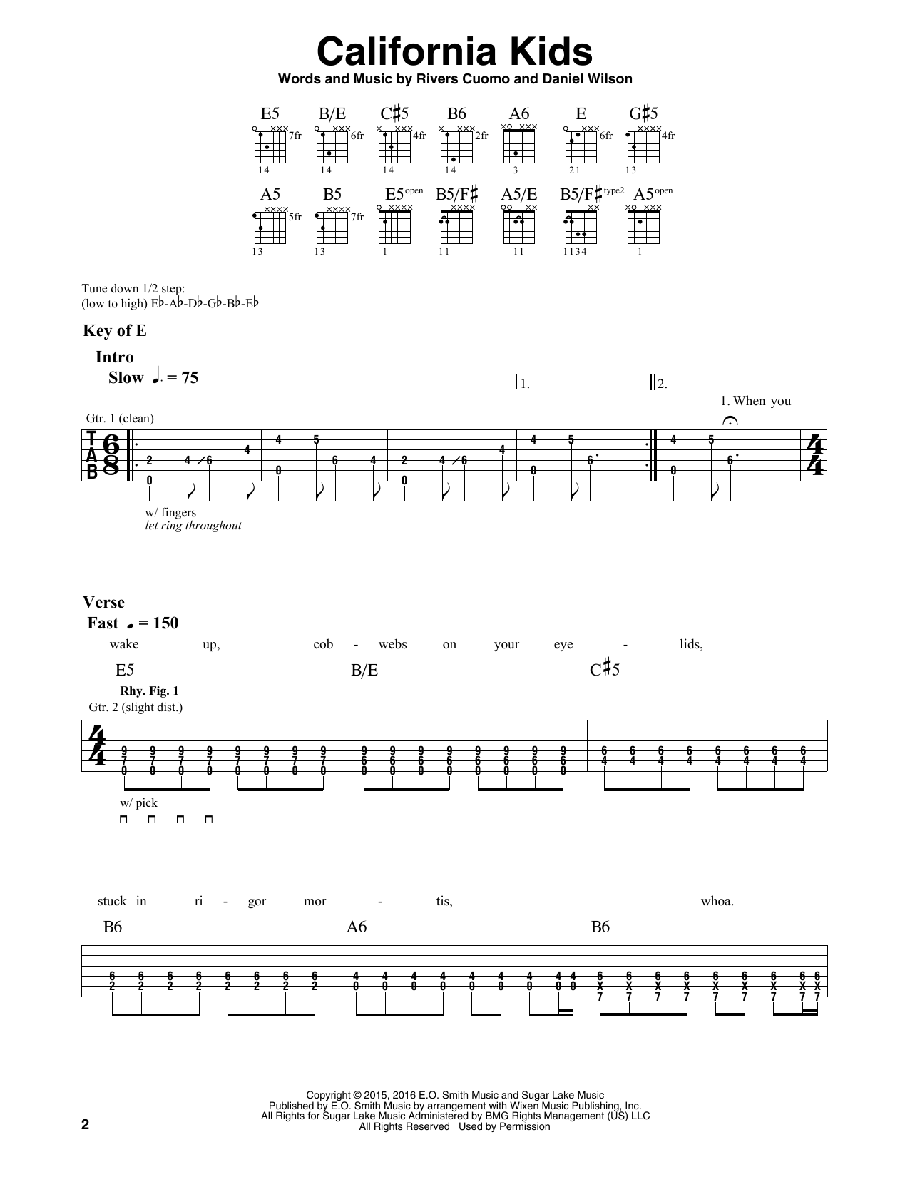 Weezer California Kids sheet music notes and chords. Download Printable PDF.