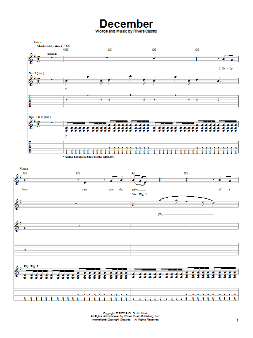 Learn to play Weezer December sheet music for Guitar Tab in minutes. Price: 7.8900$ Weezer December sheet music notes and chords arranged for Guitar Tab