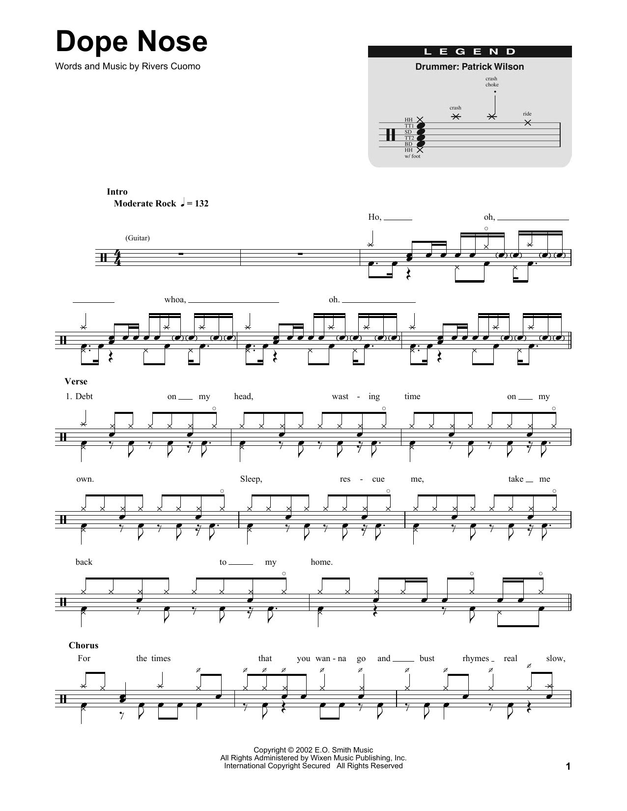 Weezer Dope Nose sheet music notes and chords. Download Printable PDF.