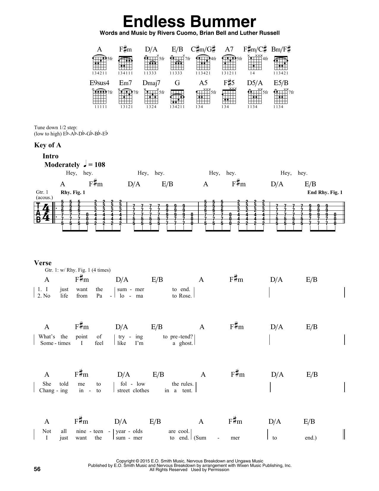 Weezer Endless Bummer sheet music notes and chords. Download Printable PDF.