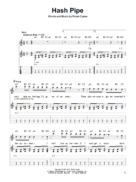 Weezer Hash Pipe sheet music notes and chords. Download Printable PDF.