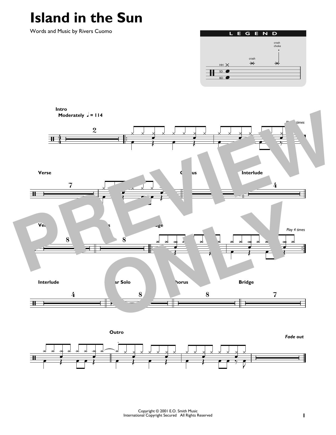 Weezer Island In The Sun sheet music notes and chords. Download Printable PDF.