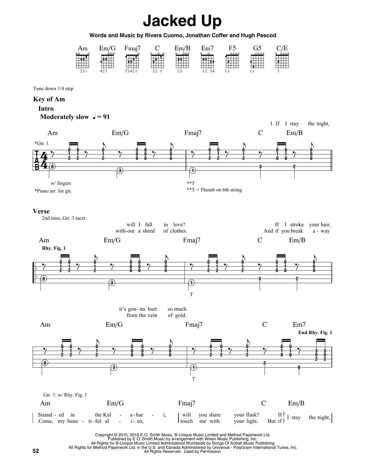 Weezer Jacked Up sheet music notes and chords. Download Printable PDF.