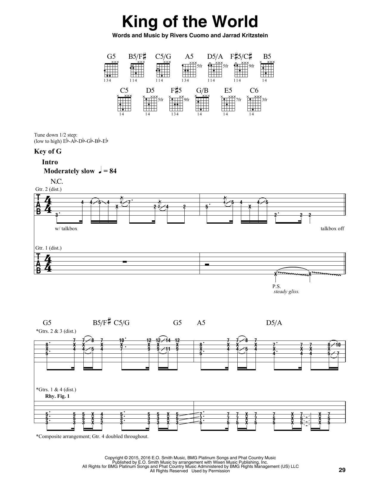 Weezer King Of The World sheet music notes and chords. Download Printable PDF.