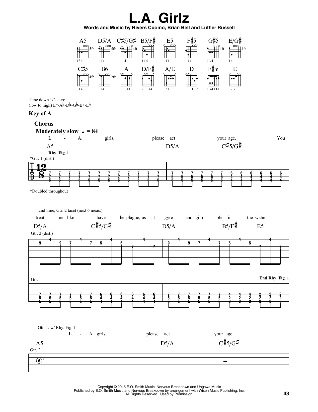 Weezer L.A. Girlz sheet music notes and chords. Download Printable PDF.