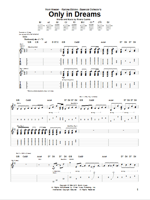 Weezer Only In Dreams sheet music notes and chords. Download Printable PDF.