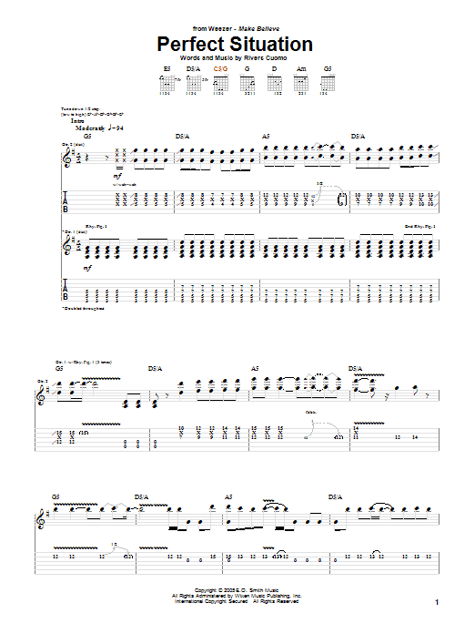 Learn to play Weezer Perfect Situation sheet music for Guitar Tab in minutes. Price: 7.8900$ Weezer Perfect Situation sheet music notes and chords arranged for Guitar Tab