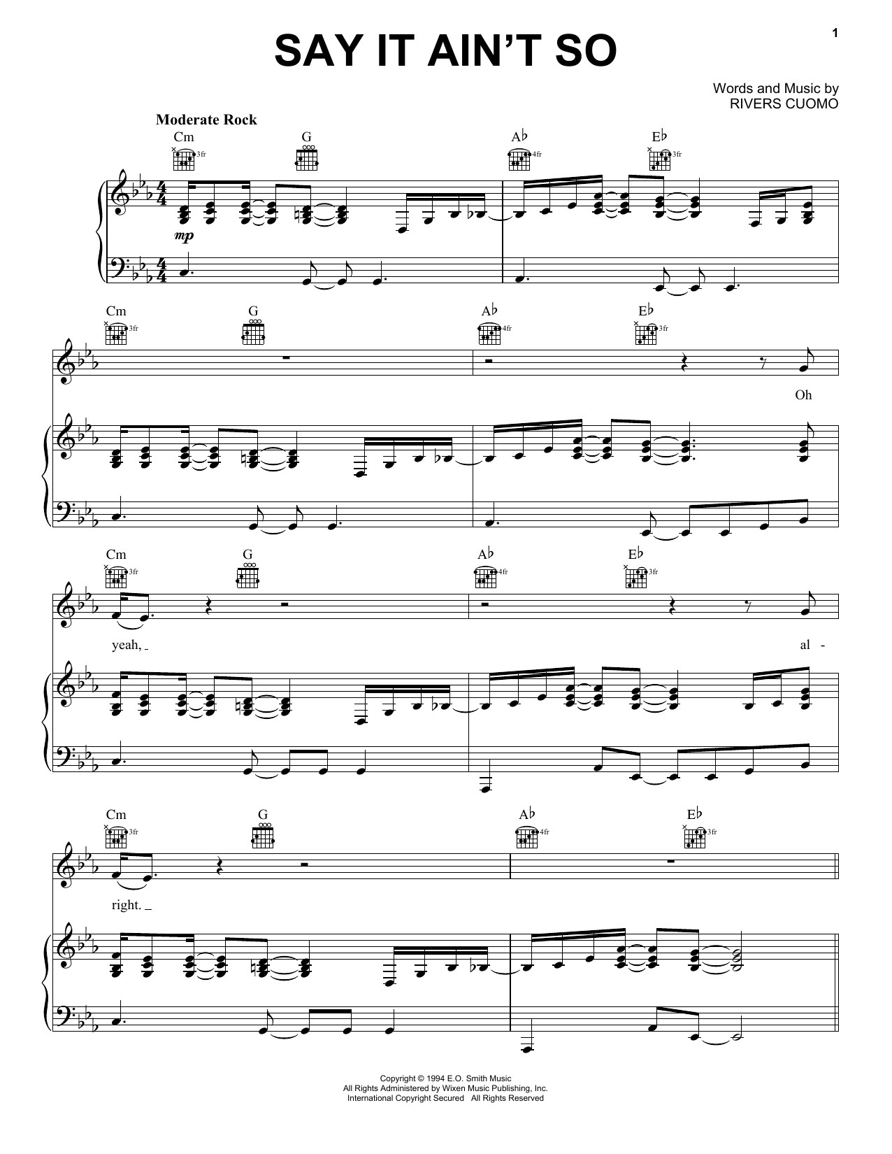 Weezer Say It Ain't So sheet music notes and chords. Download Printable PDF.