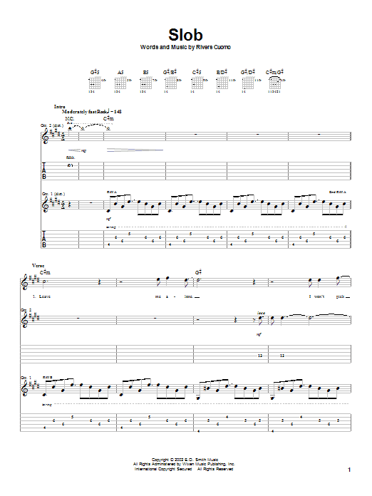 Learn to play Weezer Slob sheet music for Guitar Tab in minutes. Price: 7.8900$ Weezer Slob sheet music notes and chords arranged for Guitar Tab