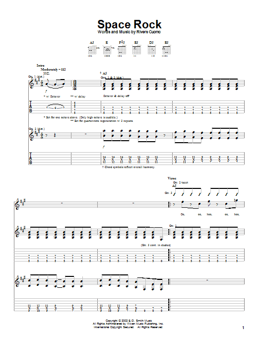 Learn to play Weezer Space Rock sheet music for Guitar Tab in minutes. Price: 7.8900$ Weezer Space Rock sheet music notes and chords arranged for Guitar Tab