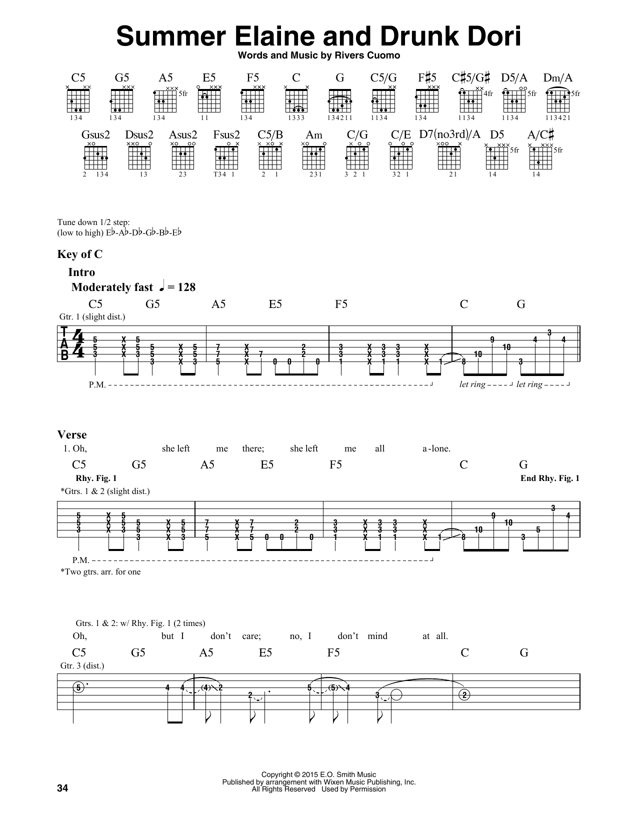 Weezer Summer Elaine And Drunk Dori sheet music notes and chords. Download Printable PDF.