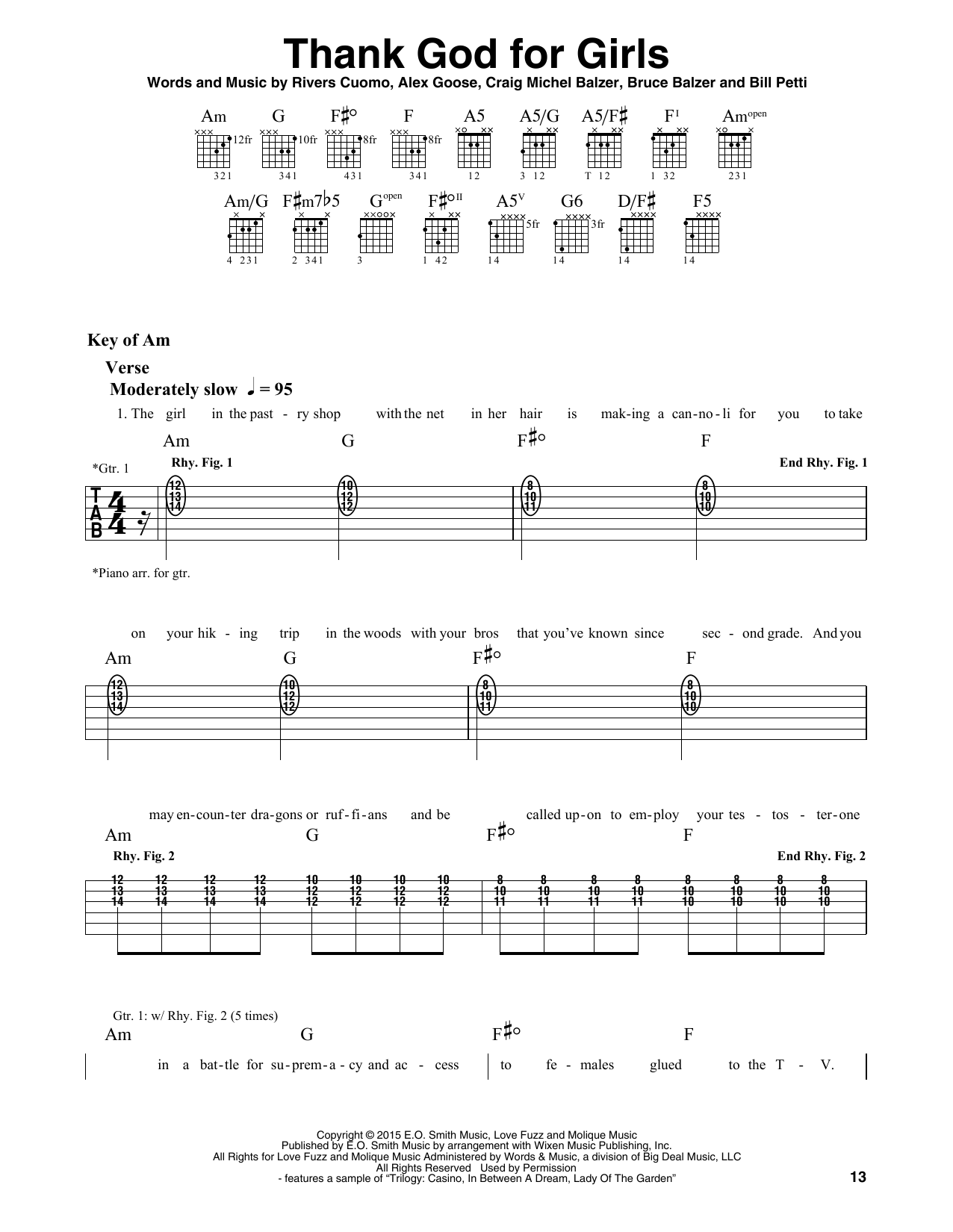 Weezer Thank God For Girls sheet music notes and chords. Download Printable PDF.