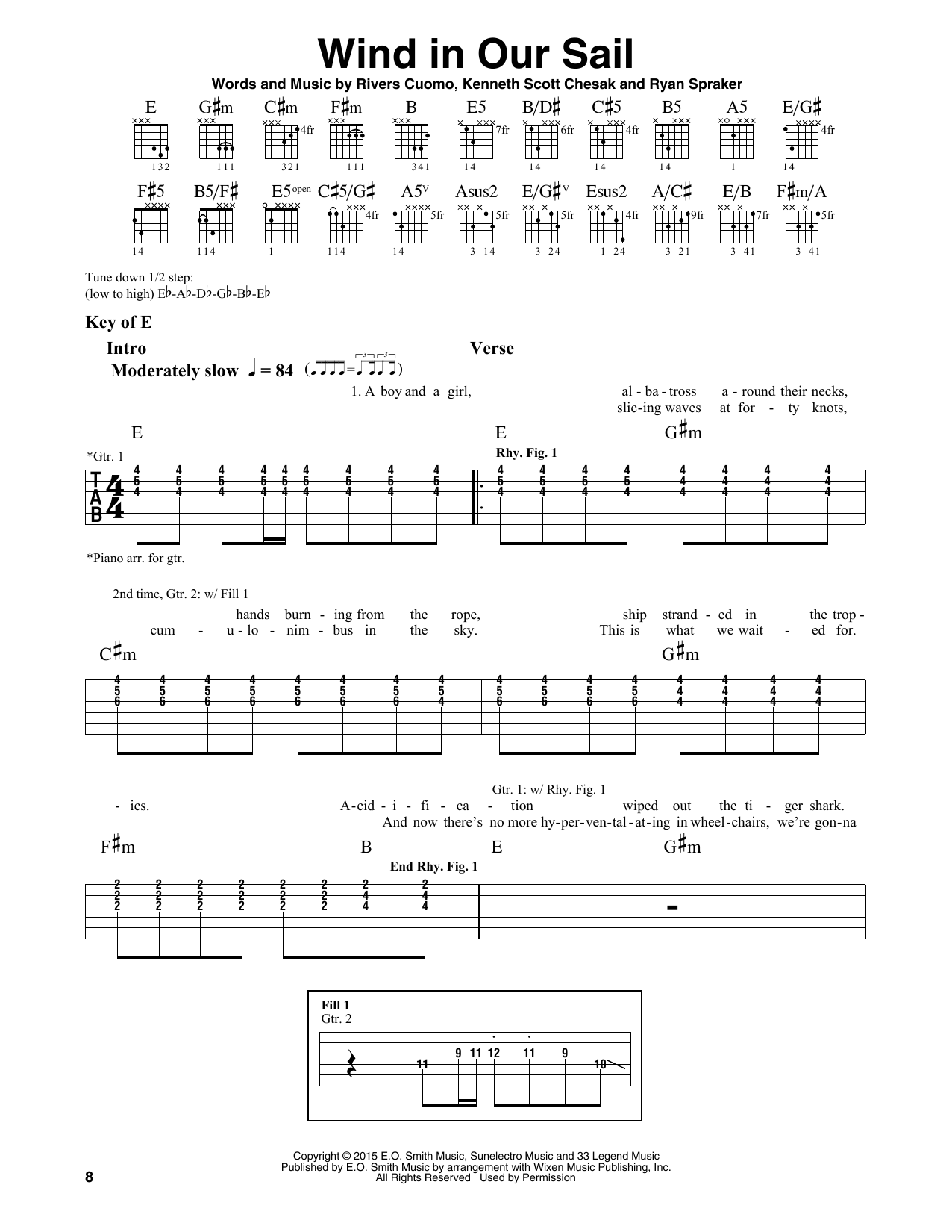 Weezer Wind In Our Sail sheet music notes and chords. Download Printable PDF.