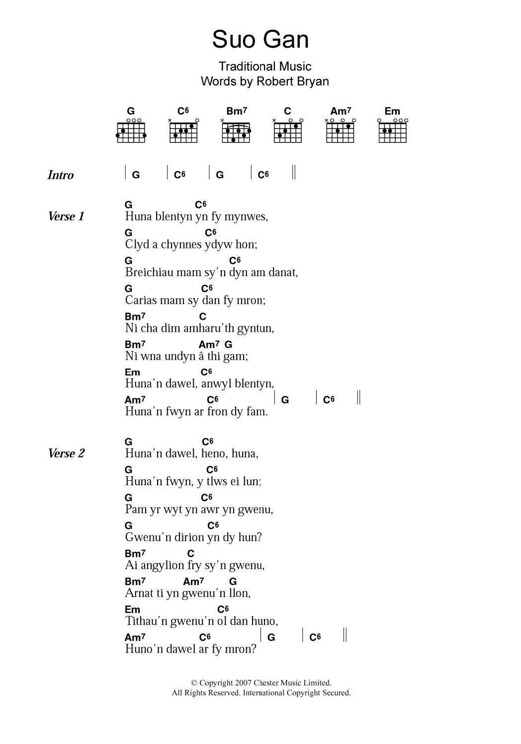 Welsh Folksong Suo Gan sheet music notes and chords. Download Printable PDF.