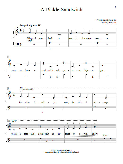 Learn to play Wendy Stevens A Pickle Sandwich sheet music for Educational Piano in minutes. Price: 6.9900$ Wendy Stevens A Pickle Sandwich sheet music notes and chords arranged for Educational Piano