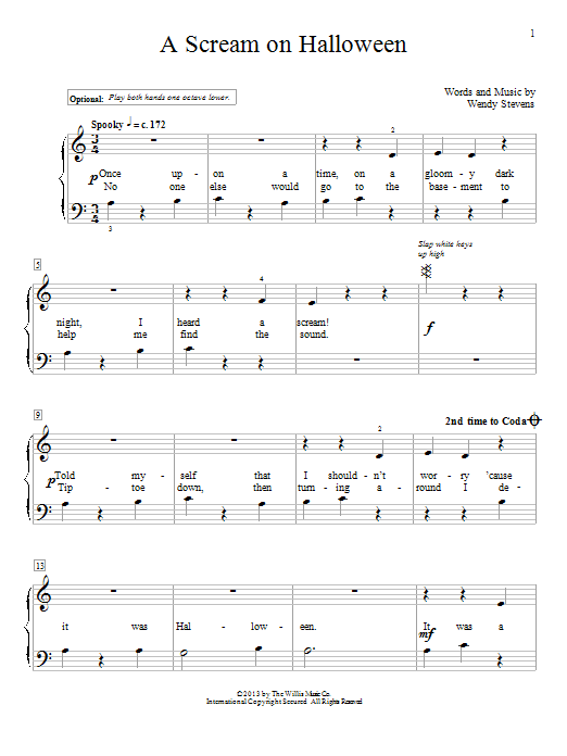 Wendy Stevens A Scream On Halloween sheet music notes and chords. Download Printable PDF.