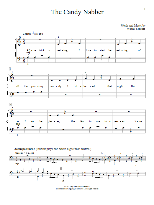 Learn to play Wendy Stevens The Candy Nabber sheet music for Educational Piano in minutes. Price: 6.9900$ Wendy Stevens The Candy Nabber sheet music notes and chords arranged for Educational Piano