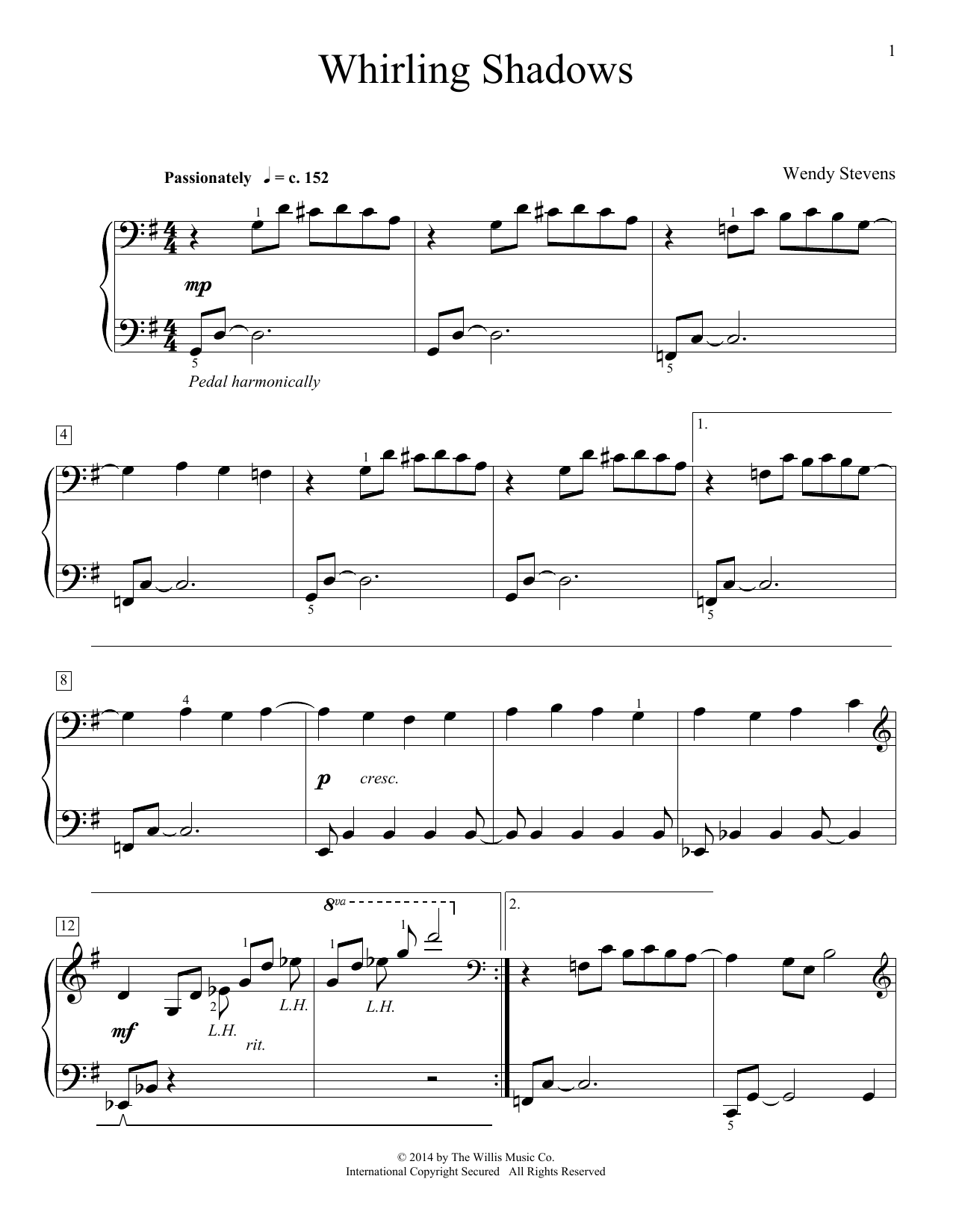 Wendy Stevens Whirling Shadows sheet music notes and chords. Download Printable PDF.