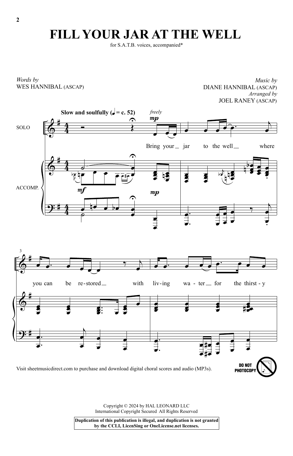 Wes Hannibal and Diane Hannibal Fill Your Jar At The Well (arr. Joel Raney) sheet music notes and chords. Download Printable PDF.