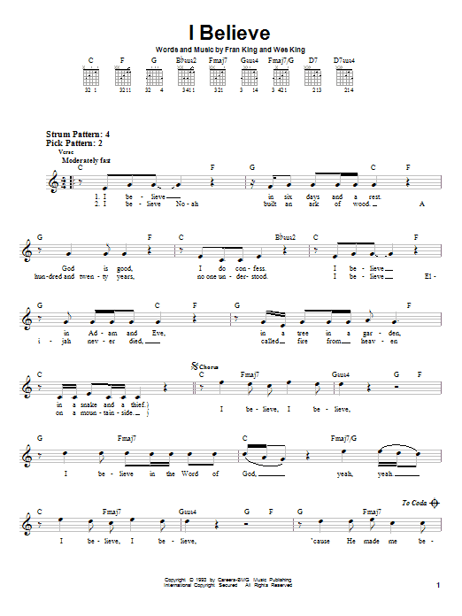 Wes King I Believe sheet music notes and chords. Download Printable PDF.