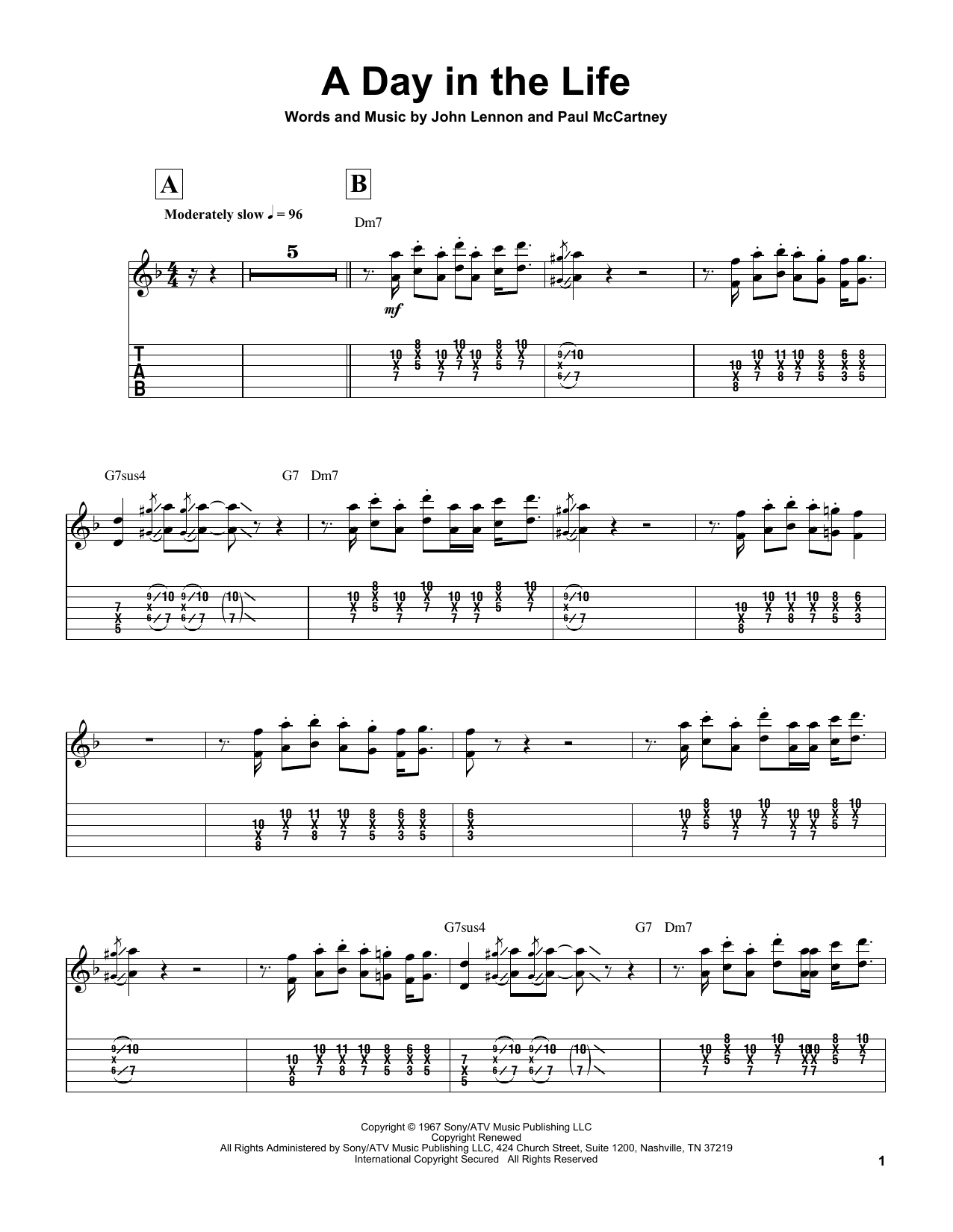 The Beatles A Day In The Life sheet music notes and chords. Download Printable PDF.