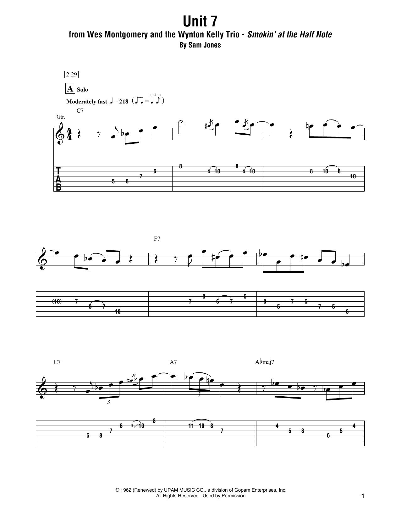 Wes Montgomery and the Wynton Kelly Trio Unit 7 sheet music notes and chords. Download Printable PDF.