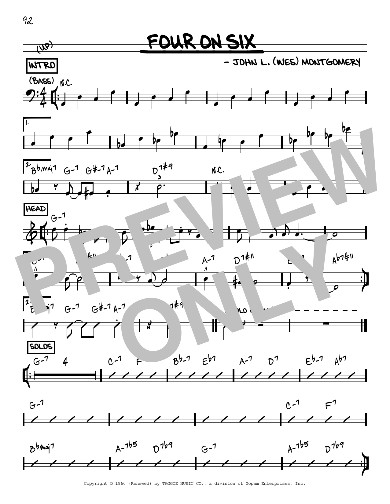 Wes Montgomery Four On Six sheet music notes and chords. Download Printable PDF.