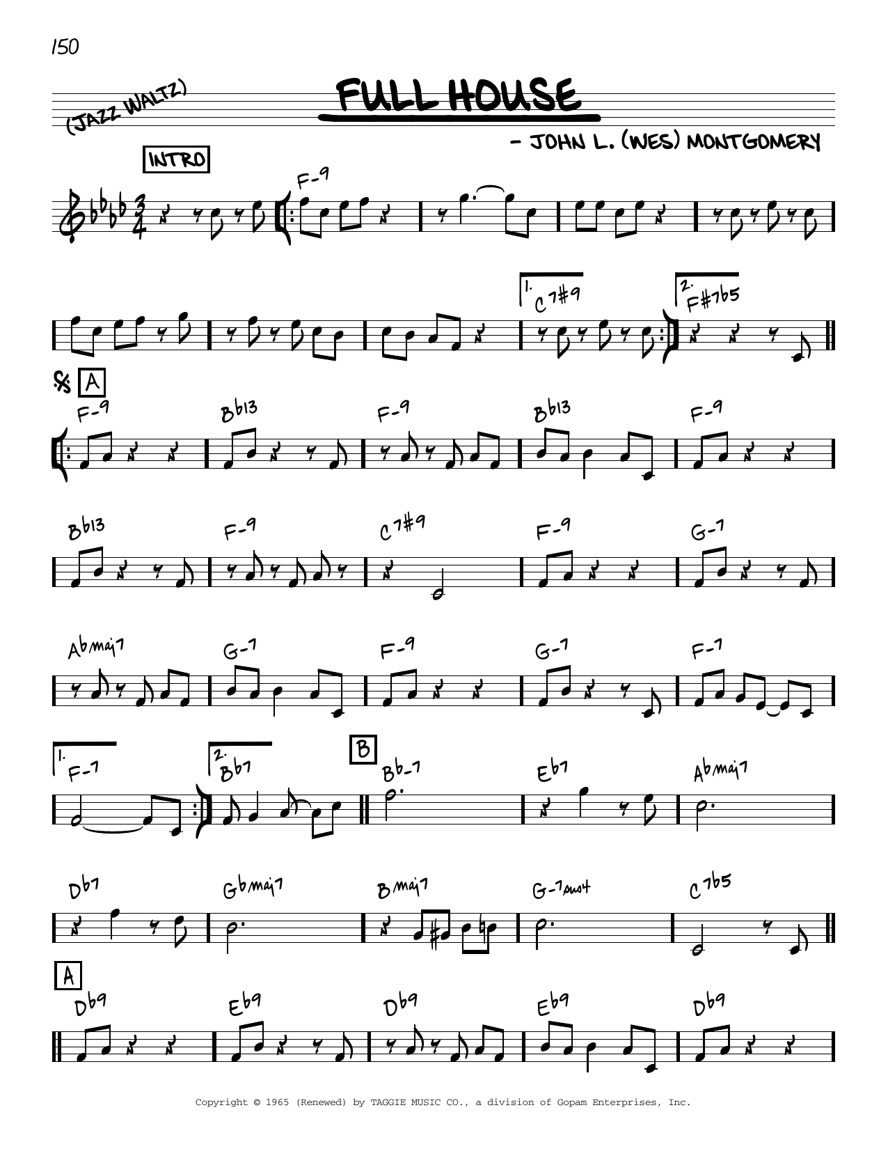 Wes Montgomery Full House [Reharmonized version] (arr. Jack Grassel) sheet music notes and chords arranged for Real Book – Melody & Chords