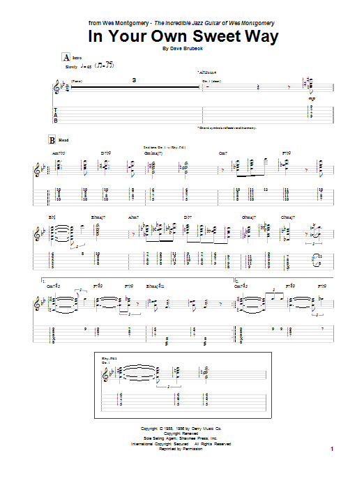 Learn to play Wes Montgomery In Your Own Sweet Way sheet music for Guitar Tab in minutes. Price: 7.8900$ Wes Montgomery In Your Own Sweet Way sheet music notes and chords arranged for Guitar Tab