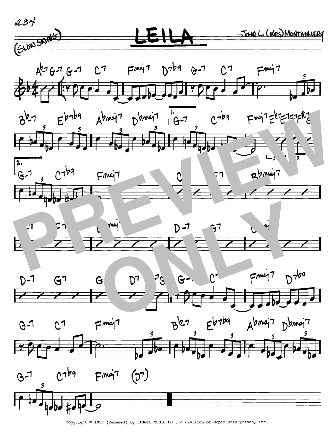 Wes Montgomery Leila sheet music notes and chords arranged for Real Book – Melody & Chords – C Instruments