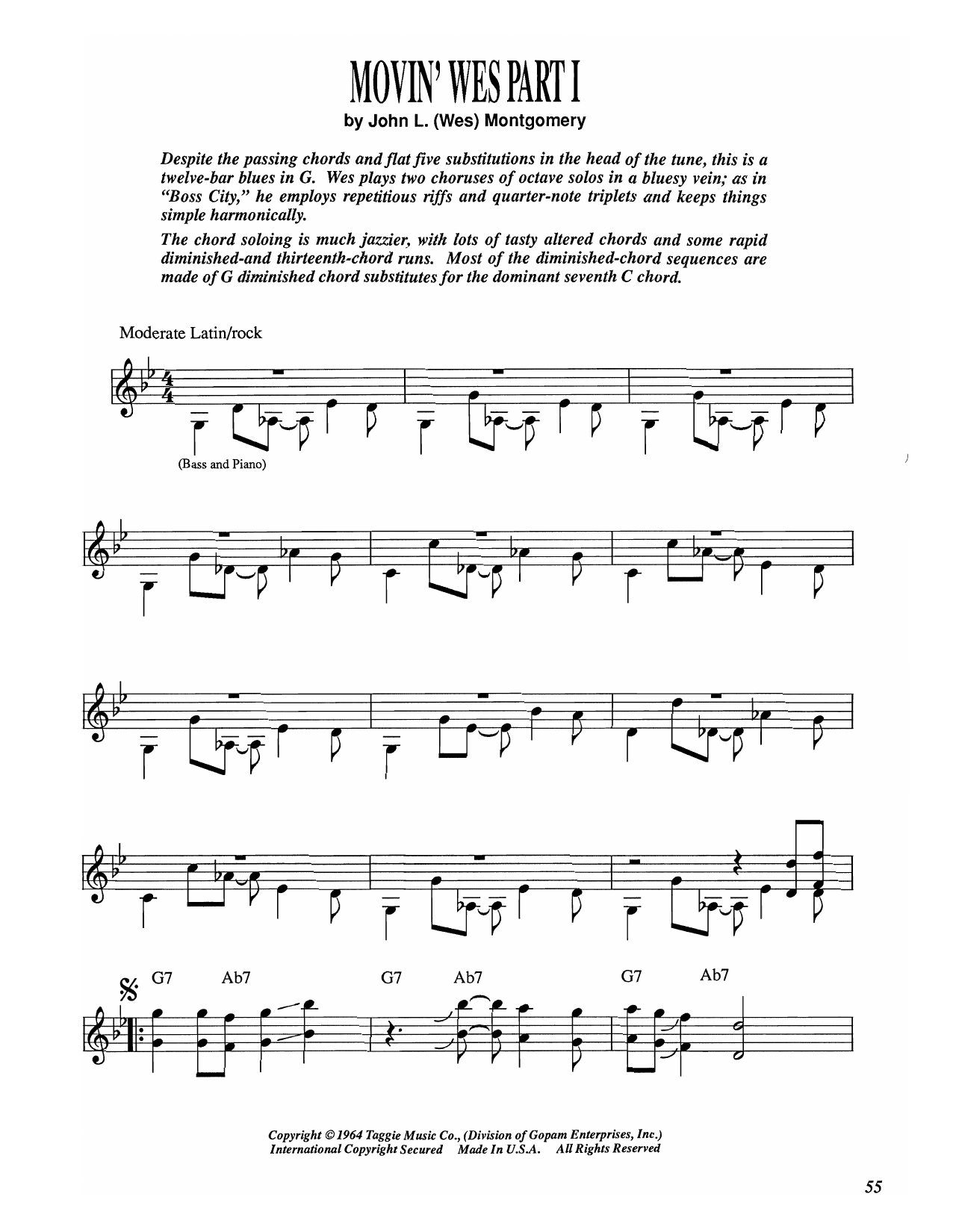 Learn to play Wes Montgomery Movin' Wes Part I sheet music for Electric Guitar Transcription in minutes. Price: 5.9900$ Wes Montgomery Movin' Wes Part I sheet music notes and chords arranged for Electric Guitar Transcription