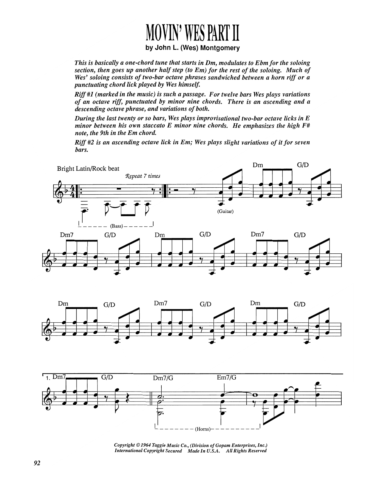 Learn to play Wes Montgomery Movin' Wes Part II sheet music for Electric Guitar Transcription in minutes. Price: 5.9900$ Wes Montgomery Movin' Wes Part II sheet music notes and chords arranged for Electric Guitar Transcription