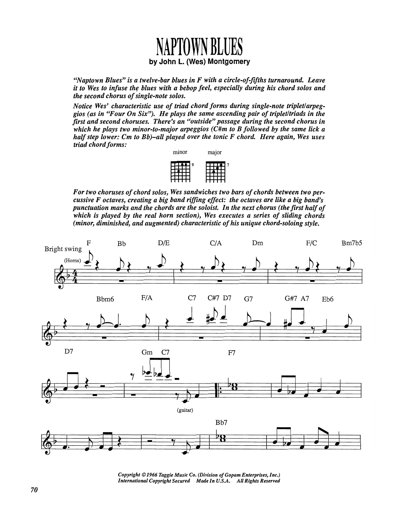 Learn to play Wes Montgomery Naptown Blues sheet music for Electric Guitar Transcription in minutes. Price: 5.9900$ Wes Montgomery Naptown Blues sheet music notes and chords arranged for Electric Guitar Transcription