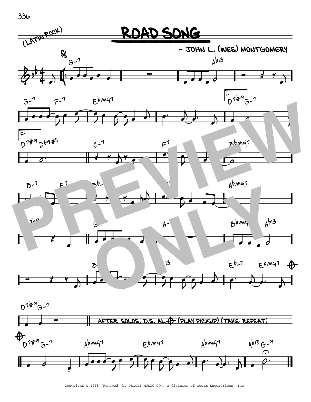 Wes Montgomery Road Song [Reharmonized version] (arr. Jack Grassel) sheet music notes and chords arranged for Real Book – Melody & Chords