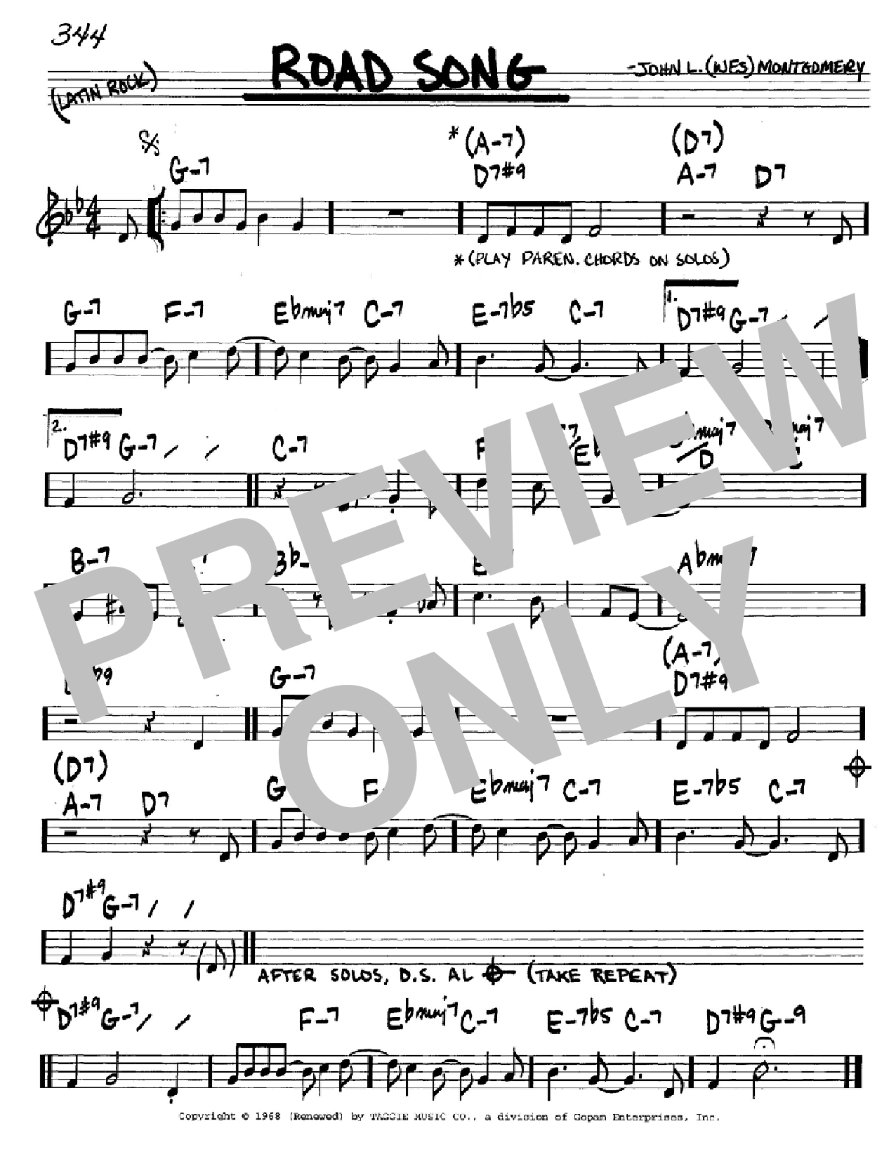 Wes Montgomery Road Song sheet music notes and chords. Download Printable PDF.