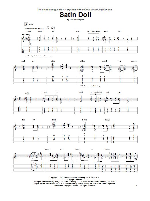 Wes Montgomery Satin Doll sheet music notes and chords. Download Printable PDF.