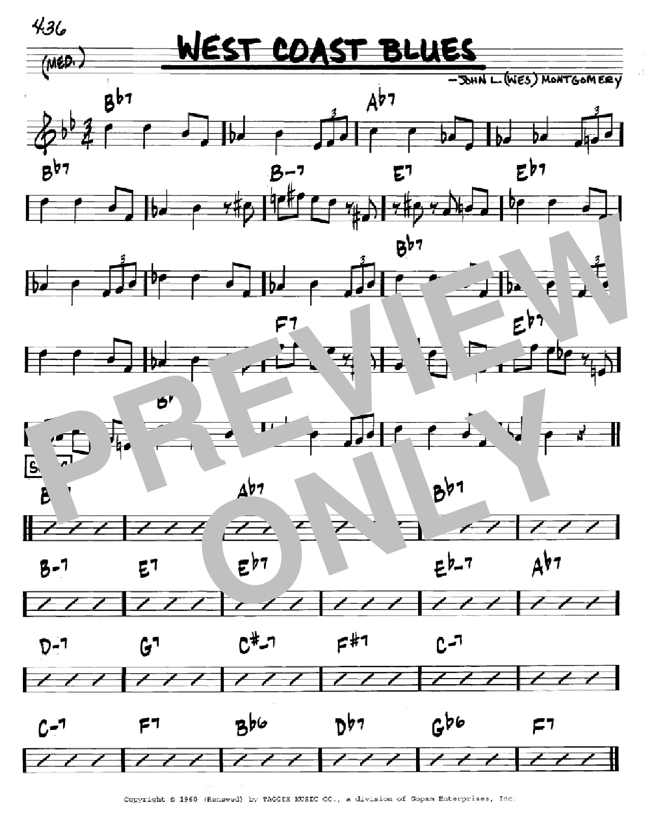 Wes Montgomery West Coast Blues sheet music notes and chords arranged for Real Book – Melody & Chords – C Instruments