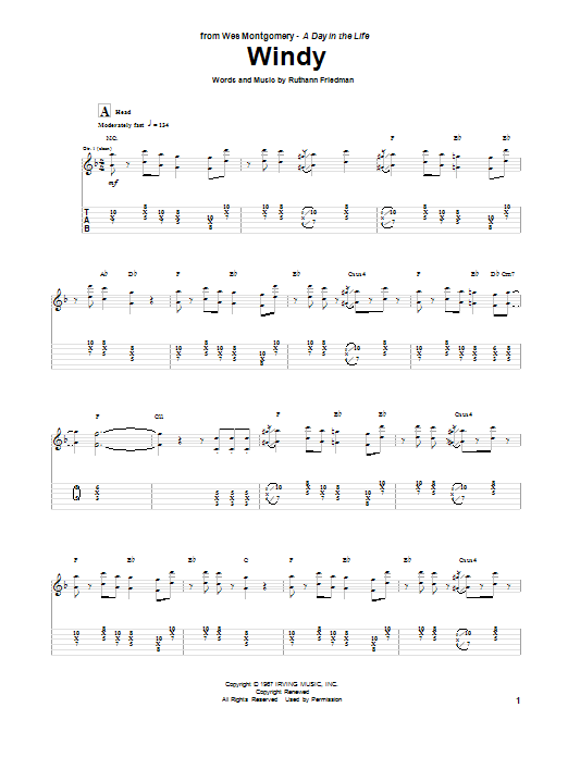 Learn to play Wes Montgomery Windy sheet music for Guitar Tab in minutes. Price: 7.8900$ Wes Montgomery Windy sheet music notes and chords arranged for Guitar Tab