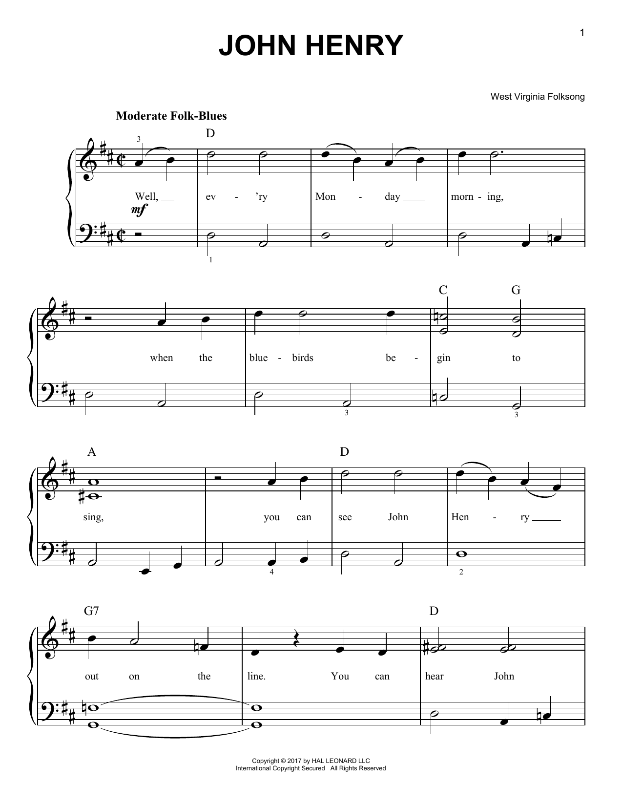 African-American Spiritual John Henry sheet music notes and chords. Download Printable PDF.